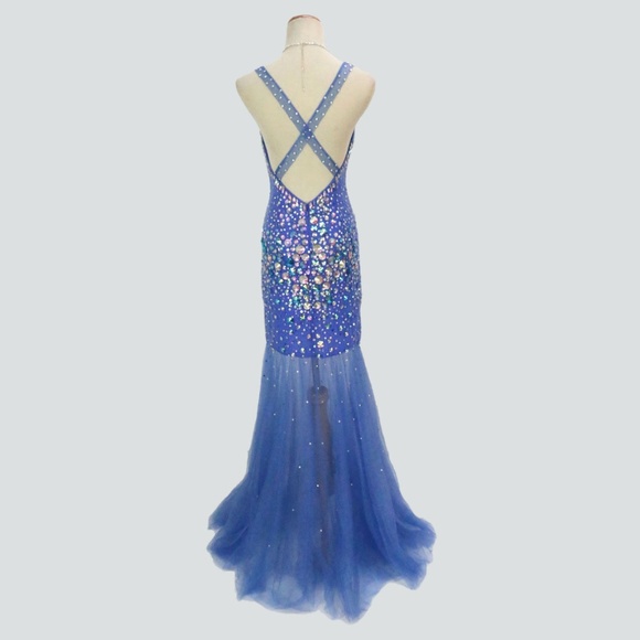 NWT Jovani Authentic Royal Beaded Halter Open-Back - Picture 5 of 8